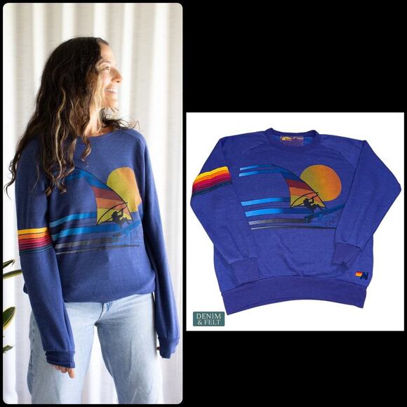 Aviator Nation Tops - Aviator Nation Windsurf Jump Crew Sweatshirt Poseidon Blue Unisex Medium